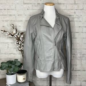 Black Rivet | Gray Faux Leather Moto Jacket